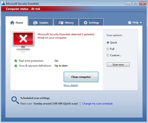 computerstatusrisk_web A red icon means that your computer is at risk and that you must address a high- or severe-level threat to protect it.